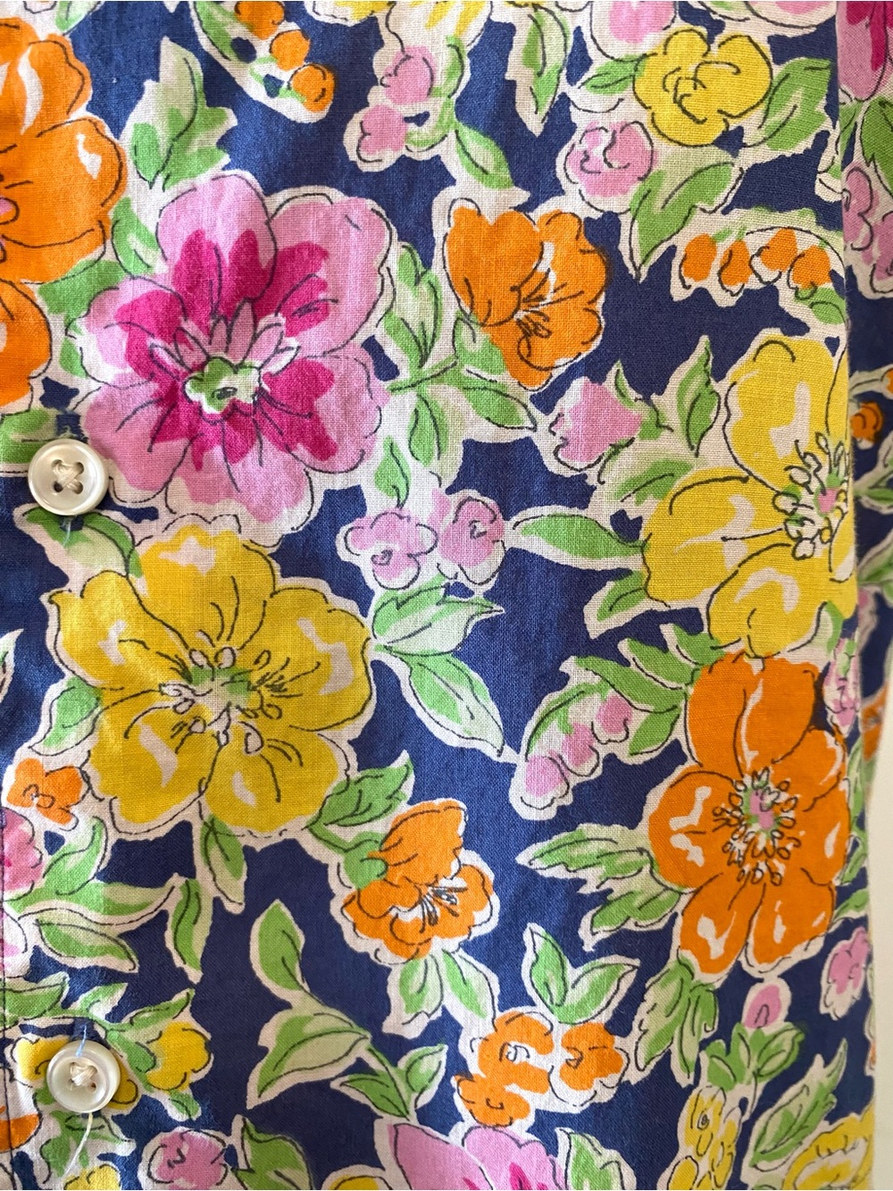Ralph Lauren PREPPY Floral Short-Sleeve Button-Down Shirt Navy Yellow - Picture 5 of 11